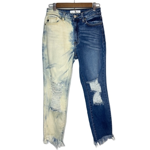 KanCan Split Bleach Dye Distressed Raw Hem Denim Jeans Women’s Size 9 / 28 - Picture 1 of 12